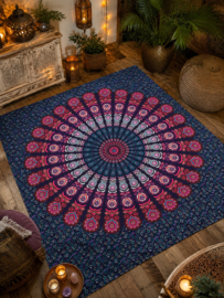 XXL Ibiza Stranddoek & Wandkleed – Mandala Marineblauw/Roze 210x240 cm