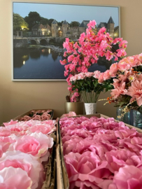 Roze kunstbloemen "baby shower"