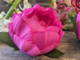 Kunstbloemen pioenrozen donkerroze diameter 7 cm hoogte 6 cm
