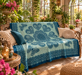 Mandala doek met vlinders – Mintgroen petrolblauw – 220 x 200 cm