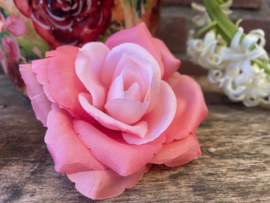 Kunstbloemen roze rozen, diameter 8.5 cm