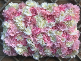 Flower wall/bloemenwand paneel roze/creme 40x60 cm bruiloft