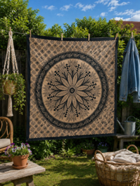 Zwart/Beige Mandala Doek/Sprei 210x240 - Lotus & Wijsheid