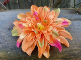 Kunstbloem dahlia zalm roze, diameter 15 cm