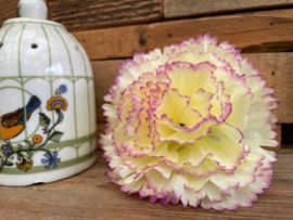 Kunstbloemen anjers creme met paarse randen, diameter 9 cm