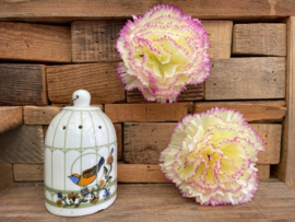 Kunstbloemen anjers creme met paarse randen, diameter 9 cm