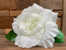 Kunstbloemen rozen gebroken wit met blad en gipskruid diameter 11 cm