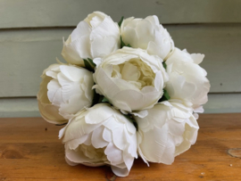 Kunstbloemen boeketjes met zeven pioenrozen hoogte 24 cm