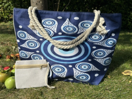 Ibiza Strandtas & Shopper – Mandala Donkerblauw (38 x 57 cm)
