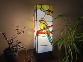 Tiffany tafellamp zuil, tropische vogel 48x15x15 cm