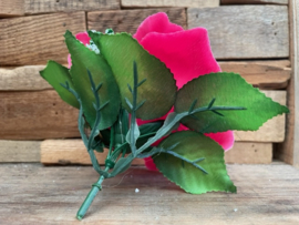 Kunstbloemen roze rozen met blad en gipskruid diameter 11 cm