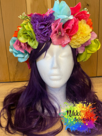 Haarband met kunstbloemen, carnaval/vasteloavend hoofdtooi