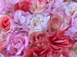 Flowerwall/kunstbloemenpaneel beauty-salon peach/roze 120x80 cm
