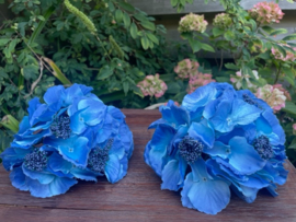 Kunstbloemen zonder steel, hortensia blauw diameter 16 cm