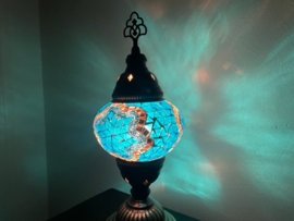 Oosterse glas-mozaiek lamp, Turkse tafellamp blauw mozaiek