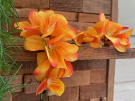 Kunstbloemen fresia oranje steel 14 cm, 6 bloemen
