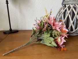 Kunstbloemen boeket dahlia's oud roze 35 cm