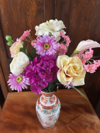 Kunstbloemen boeket paars, roze en crème