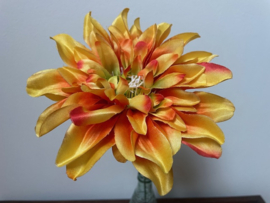 Kunstbloemen dahlia gevlamd oranje, diameter 15 cm