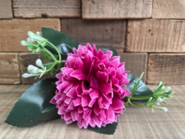 Kunstbloemen chrysant wijnrood met blad en gipskruid