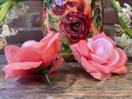 Kunstbloemen roze rozen, diameter 8.5 cm
