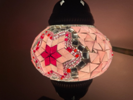 Oosterse mozaieklamp, Turkse tafellamp licht roze mozaiek