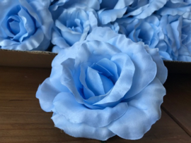 Kunstbloemen rozen baby blauw, satijn diameter 14 cm