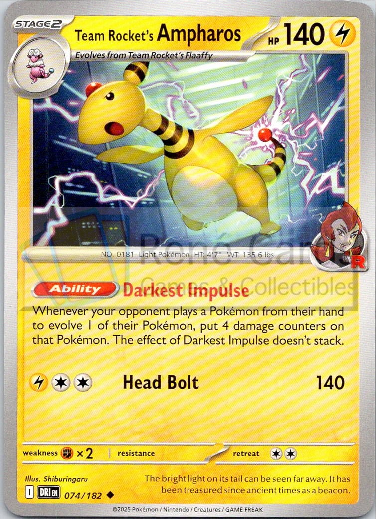 Team Rocket's Ampharos - DRI  - 074/182