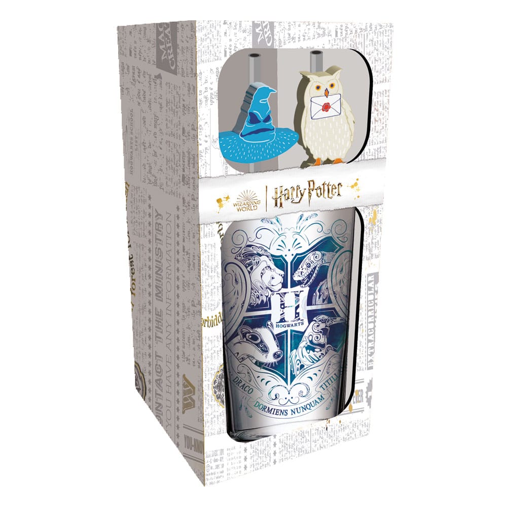 Harry Potter - Glass Tumbler with Straws - Hogwarts