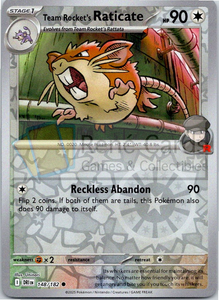Team Rocket's Raticate - DRI  - 148/182 - Reverse