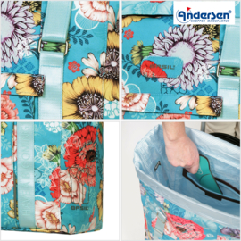 Lichte boodschappenwagen om te duwen of trekken, Unus Shopper Basil Bloom blauw