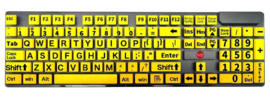 Toetsenbord met grote toetsen, grote letters en cijfers met gele ondergrond