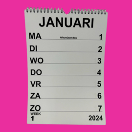 Grootletter weekkalender A4, weekkalender 2024 met grote letters en cijfers