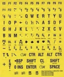 Toetsenbordstickers voor slechtzienden met grote letters en cijfers, zwart op geel