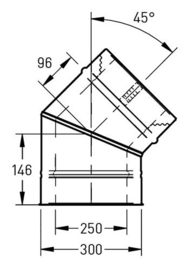 DW-250/300 mm bocht 45° met klemband rvs