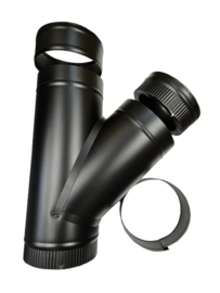 ISOTUBE Plus dubbelwandig 150/200 T-stuk 45 graden met dop ZWART
