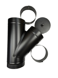 ISOTUBE Plus dubbelwandig 150/200 T-stuk 45 graden met dop ZWART