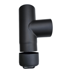 2 mm dikwandige Ø 130 mm T-stuk 90°graden met vernauwing/verjongen met dop - zwart