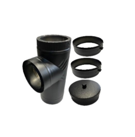 ISOTUBE Plus dubbelwandig 150/200 T-stuk met dop ZWART