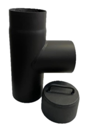 2 MM Ø 120 mm kachelpijp T-stuk met dop - Zwart