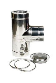 DW-250/300 mm T-stuk 90° + deksel met klemband rvs