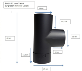 EW 130 2mm T-stuk 90°graden met dop - Zwart