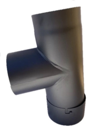 EW150 | 1 mm Kachelpijp Tstuk 90° graden met deksel - zwart