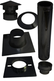 Complete dakdoorvoer houtkachel set 150 mm voor plat dak bitumen ZWART