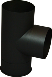 EW150 0,6mm Kachelpijp T-stuk 90° graden met deksel - zwart