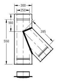 DW-250/300 mm T-stuk 45° + deksel met klemband rvs