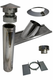 Complete dakdoorvoer-set houtkachel Ø 100/150 mm voor schuin pannendak – rvs