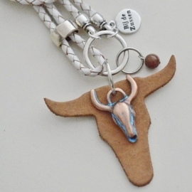 Ketting leer 'wit' met leren hanger bull