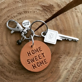 Sleutelhanger leren cirkel met tekst: home sweet home