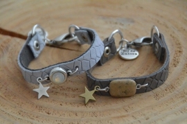 Armband plat leer met half-edelsteen of swarovski